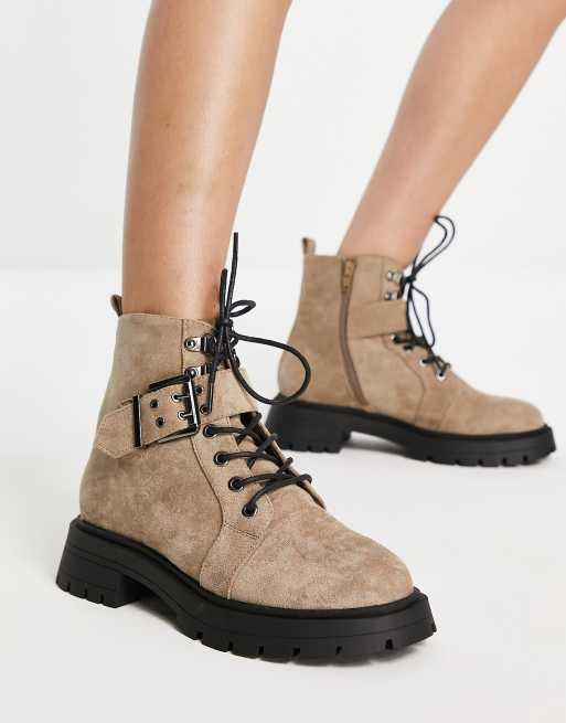 ASOS DESIGN April lace up hiker boots in taupe