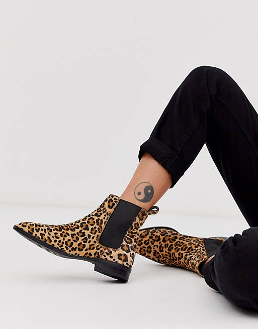 ASOS DESIGN April leather chelsea boots in leopard pony