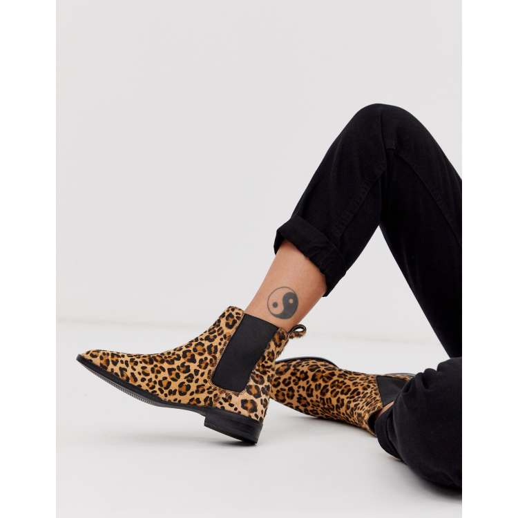 Asos design atom leather sale chelsea boots in leopard print