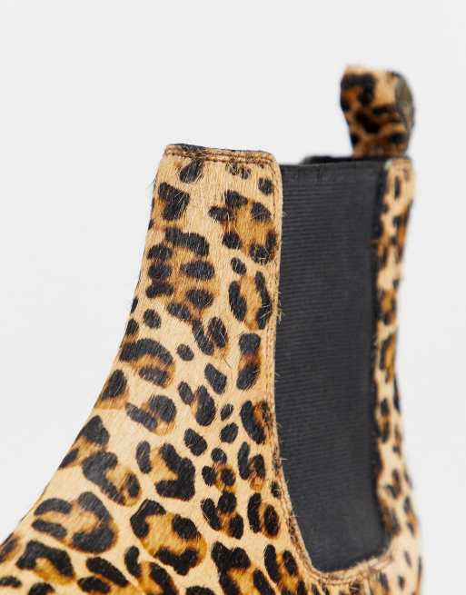 ASOS DESIGN April leather chelsea boots in leopard pony