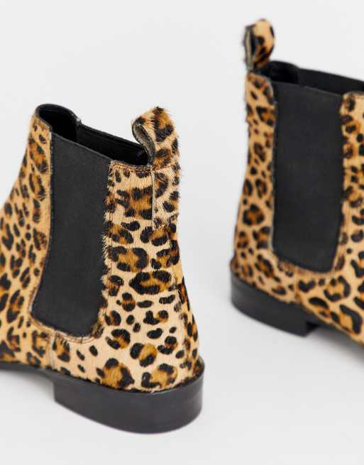 ASOS DESIGN April leather chelsea boots in leopard pony