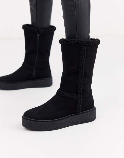 ASOS DESIGN Aquarius faux fur flat boots in black | ASOS