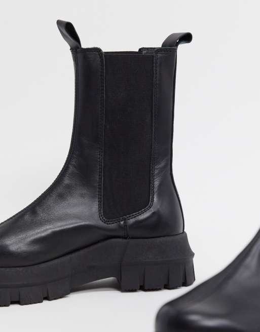 ASOS DESIGN – Aqum – Czarne sztyblety ze skóry premium na grubej podeszwie, 2 z 4