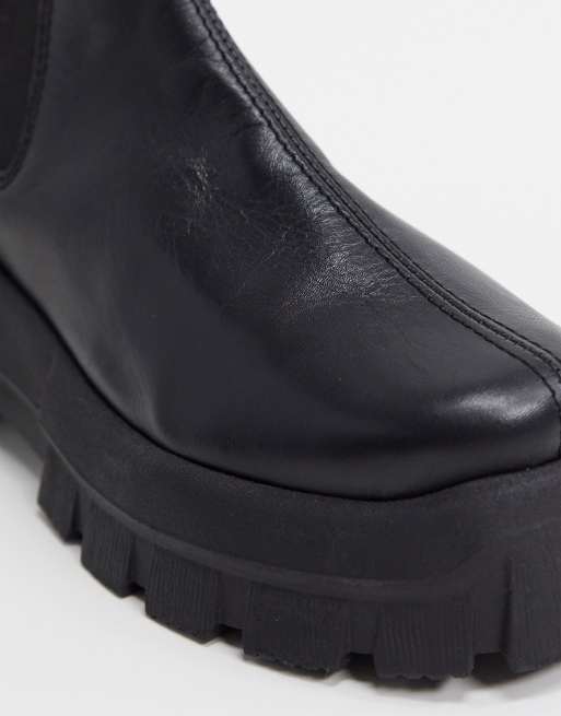 ASOS DESIGN – Aqum – Czarne sztyblety ze skóry premium na grubej podeszwie, 3 z 4