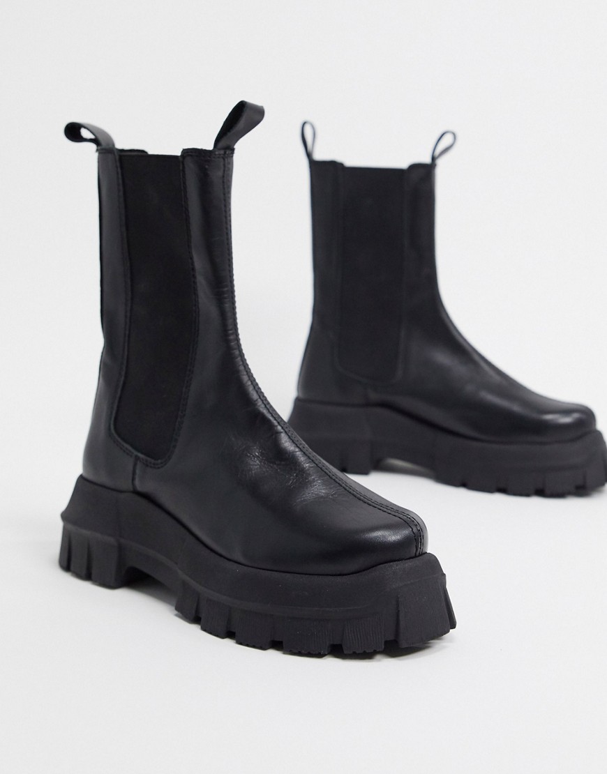 asos design -  – Aqum – Klobige, schwarze Chelsea-Stiefel aus hochwertigem Leder