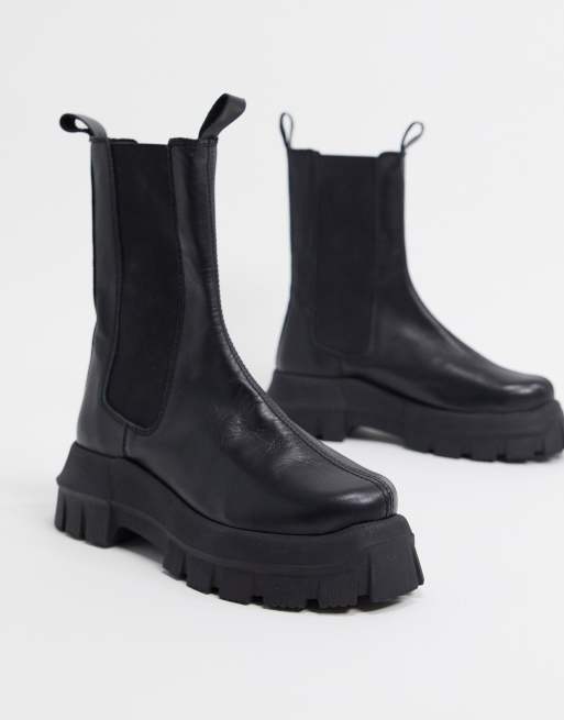 ASOS DESIGN Aqum Klobige schwarze Chelsea Stiefel aus hochwertigem Leder