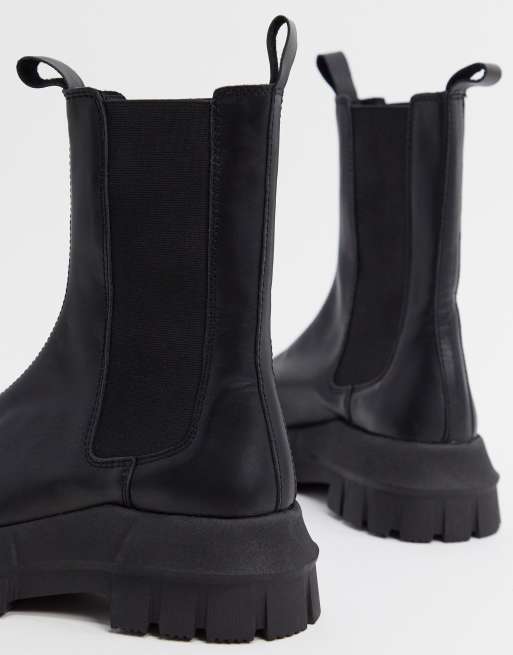 ASOS DESIGN Aqum Klobige schwarze Chelsea Stiefel aus hochwertigem Leder