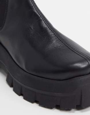 black leather chunky chelsea boots