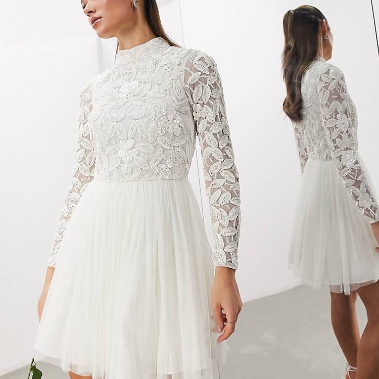 ASOS DESIGN Arabella embellished bodice mini wedding dress with