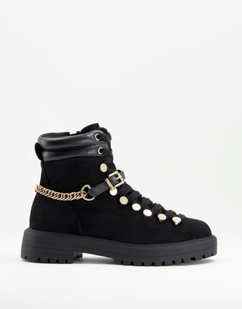 ASOS DESIGN Arabelle chain trim hiker boots in black - view 1