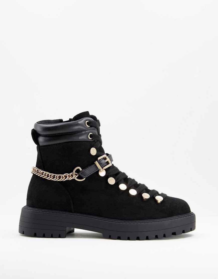ASOS DESIGN Arabelle chain trim hiker boots in black