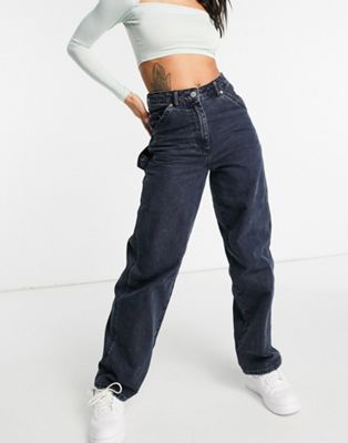 ASOS DESIGN – „Arbeiter“-Jeans mit hohem Bund in verwaschenem Marine-Marineblau