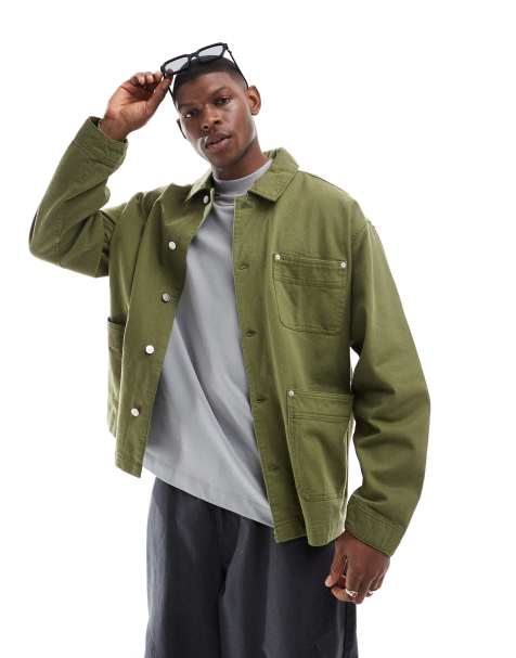 ASOS DESIGN – Arbeiterjacke aus gewaschenem Twill in Khaki - view 1