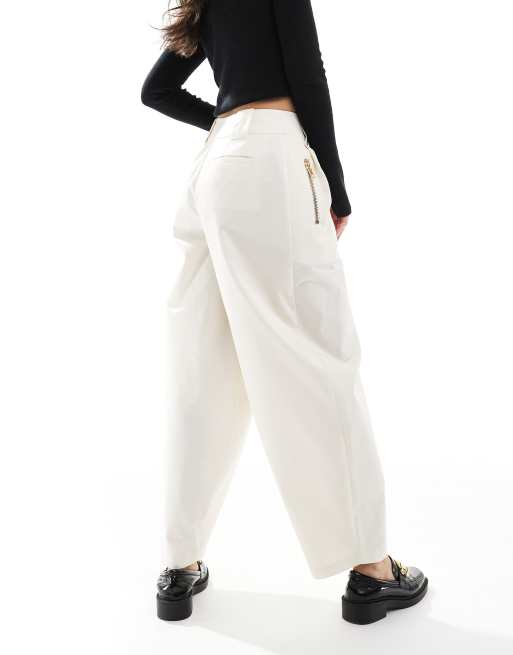 ASOS DESIGN arch leg zip detail pants in off white, 3 of 5