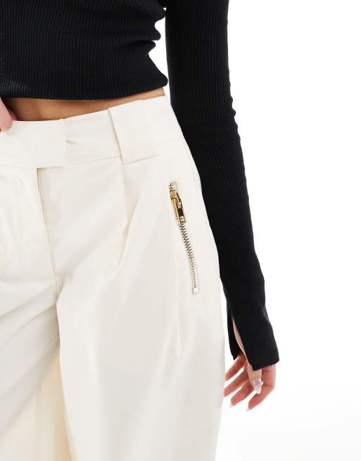 ASOS DESIGN arch leg zip detail pants in off white | ASOS