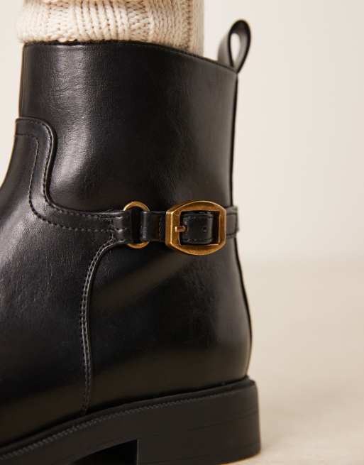 ASOS DESIGN Archie flat smart ankle boots with buckle in black, 3 of 4