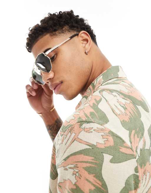 ASOS DESIGN archive aviator sunglasses in gold with green lens, 2 of 4