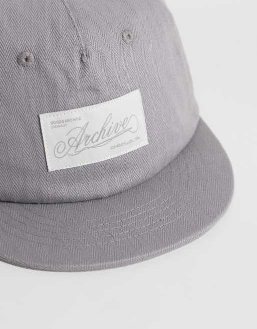 ASOS DESIGN archive patch cap with short peak in grey, 3 of 3