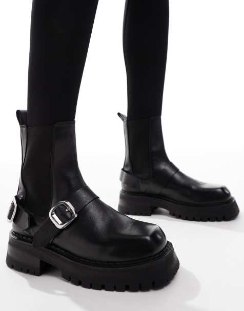 ASOS DESIGN – Arena – Svarta chelseaboots i läder med spännen - view 1