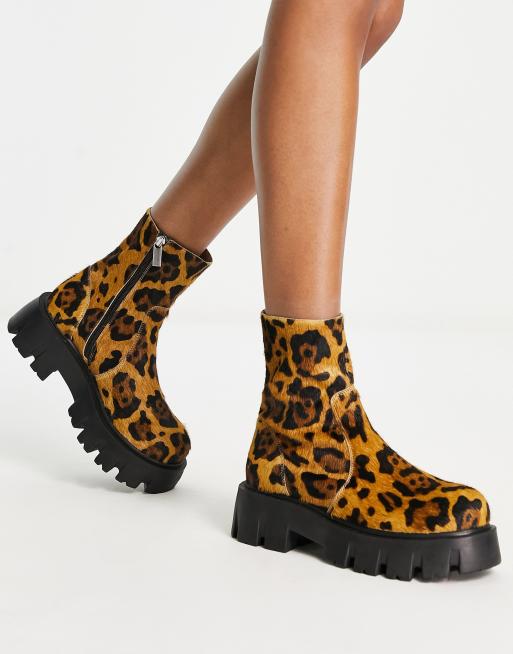 ASOS DESIGN Argentina leather sock boots in leopard pony