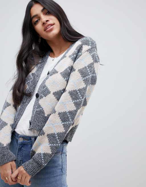 Women's argyle cardigan on sale sweater