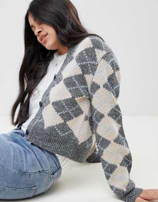 grey argyle cardigan