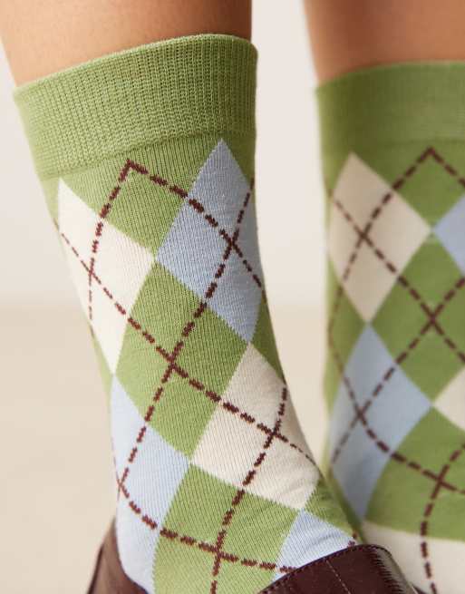 ASOS DESIGN argyle check socks in green multi | ASOS