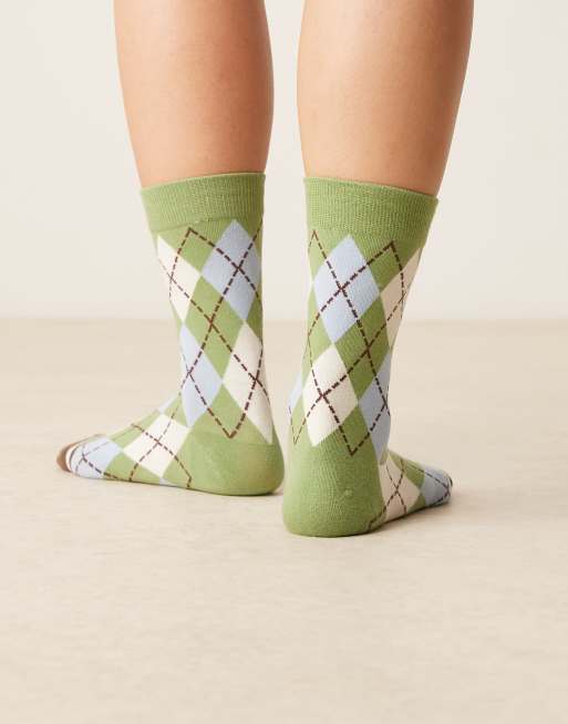 ASOS DESIGN argyle check socks in green multi | ASOS