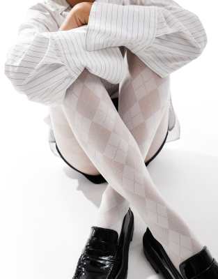 argyle check tights in white