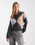 [ASOS DESIGN] ASOS DESIGN argyle high v-neck jumper in mocha-Brown M Mocha