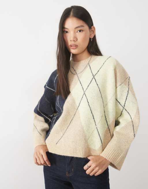 ASOS DESIGN argyle jumper in navy & buttermilk, 5 of 10