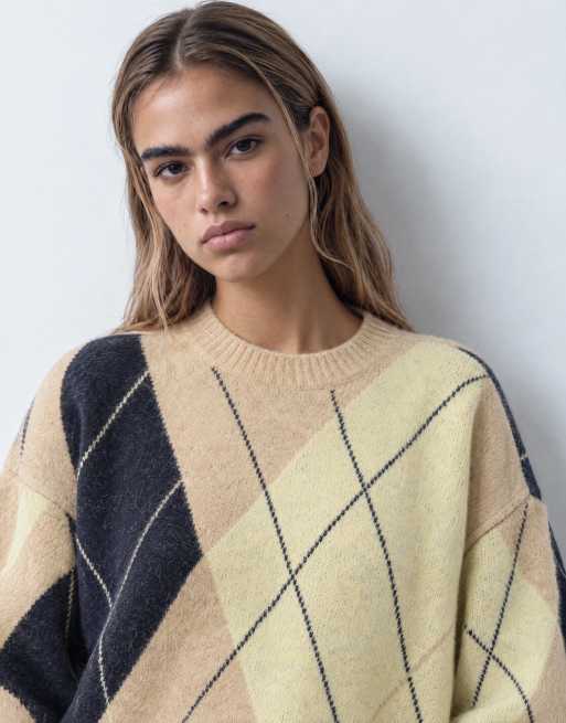 ASOS DESIGN argyle jumper in navy & buttermilk, 7 of 10