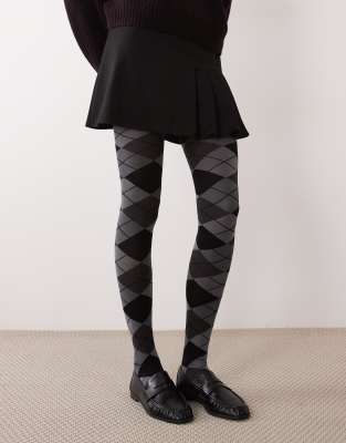 Asos Design Argyle Pattern Tights In Black