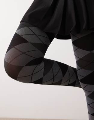 Asos Design Argyle Pattern Tights In Black