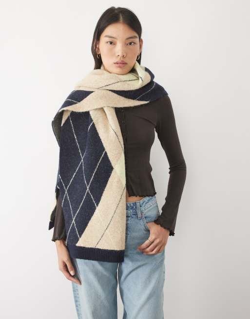 ASOS DESIGN argyle scarf in neutral, 5 of 5