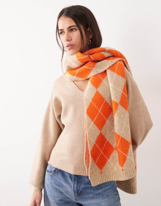 ASOS DESIGN argyle scarf in orange, 2 of 3