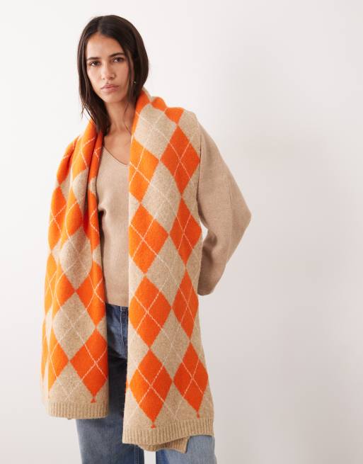 ASOS DESIGN argyle scarf in orange, 3 of 3
