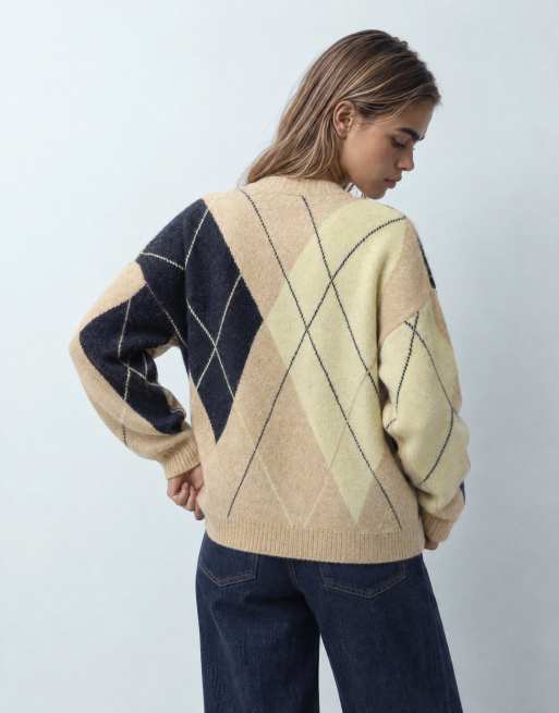 ASOS DESIGN argyle sweater in navy & buttermilk, 10 of 10