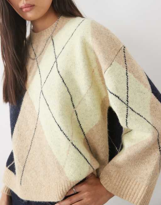 ASOS DESIGN argyle sweater in navy & buttermilk, 2 of 10