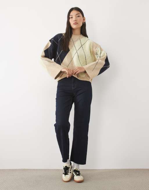 ASOS DESIGN argyle sweater in navy & buttermilk, 4 of 10