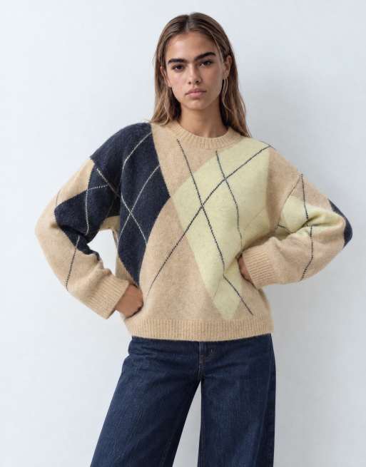 ASOS DESIGN argyle sweater in navy & buttermilk, 8 of 10
