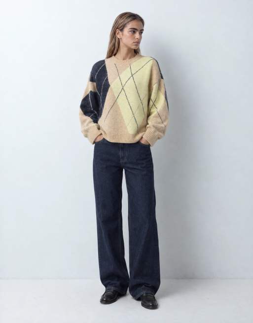 ASOS DESIGN argyle sweater in navy & buttermilk, 9 of 10
