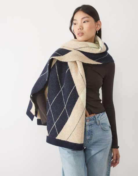 ASOS DESIGN argyle-tørklæde i neutrale farver - view 1