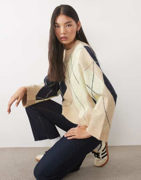ASOS DESIGN argyle-tröja i marinblått och buttermjölksvitt - view 1