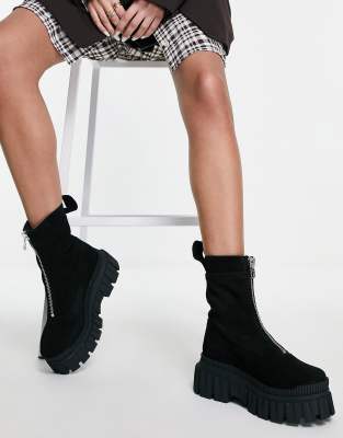 ASOS DESIGN Ariel premium zip front boots in black suede