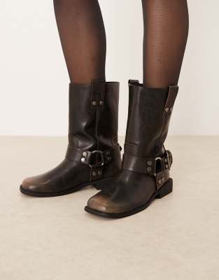  Arley burnished flat biker boot 