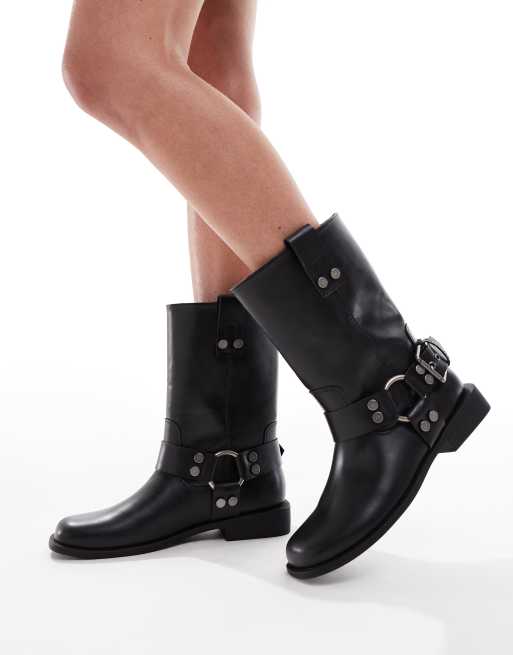 ASOS DESIGN Arley flat biker boots in black