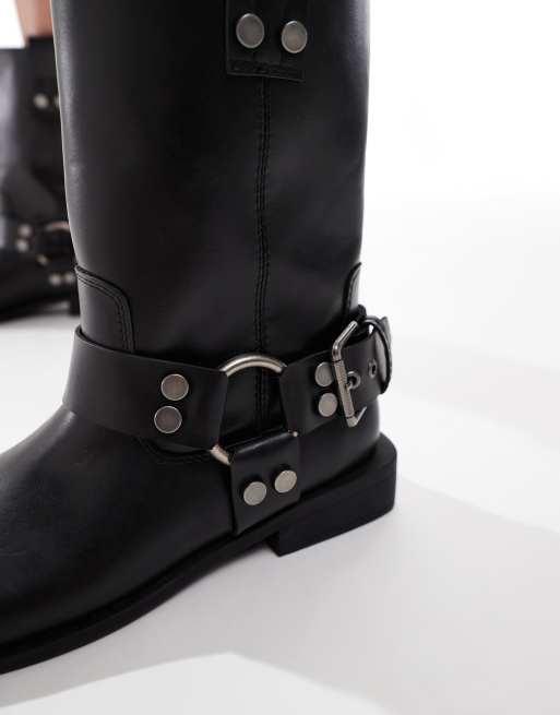 ASOS DESIGN Arley flat biker boots in black