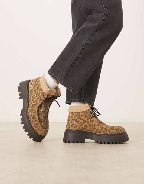 ASOS DESIGN Arlo chunky desert boot with borg collar in leopard suede - view 1
