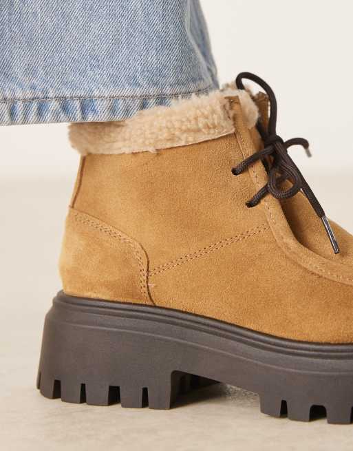 ASOS DESIGN Arlo chunky desert boots with borg collar in sand suede, 3 of 4